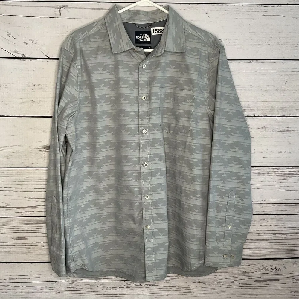 The North Face Long Sleeve Shirt Slate Woven Aztec Retro Button Down Gray Mens L
